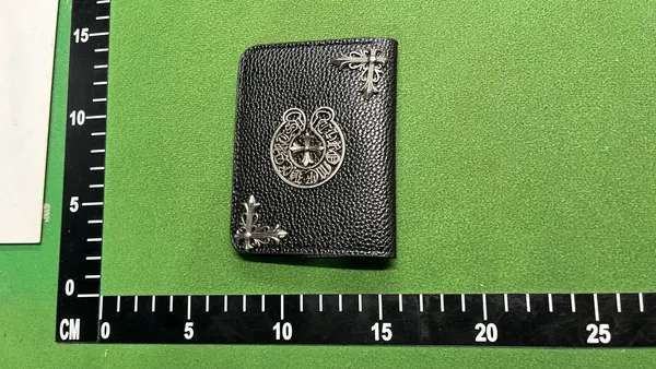 Black Leather Card Holder With Cross Hardware — warehouse QC photo 3