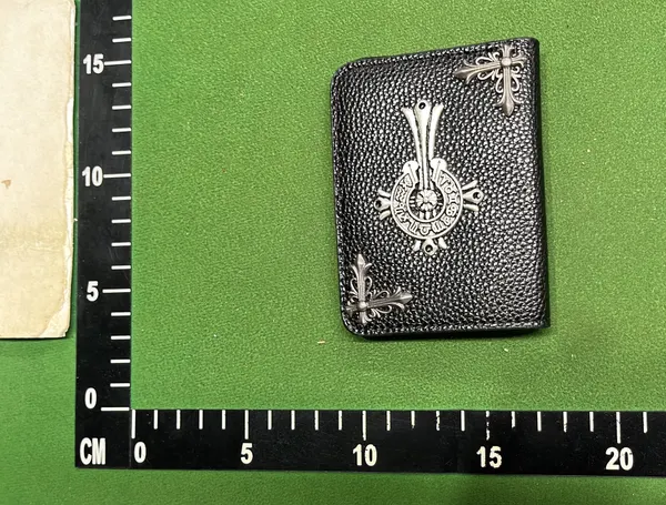 Black Leather Card Holder With Cross Hardware — warehouse QC photo 6