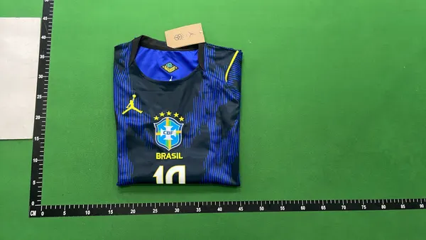 Yellow Number Print Short Sleeve Football Jersey (#5) — warehouse QC photo 4