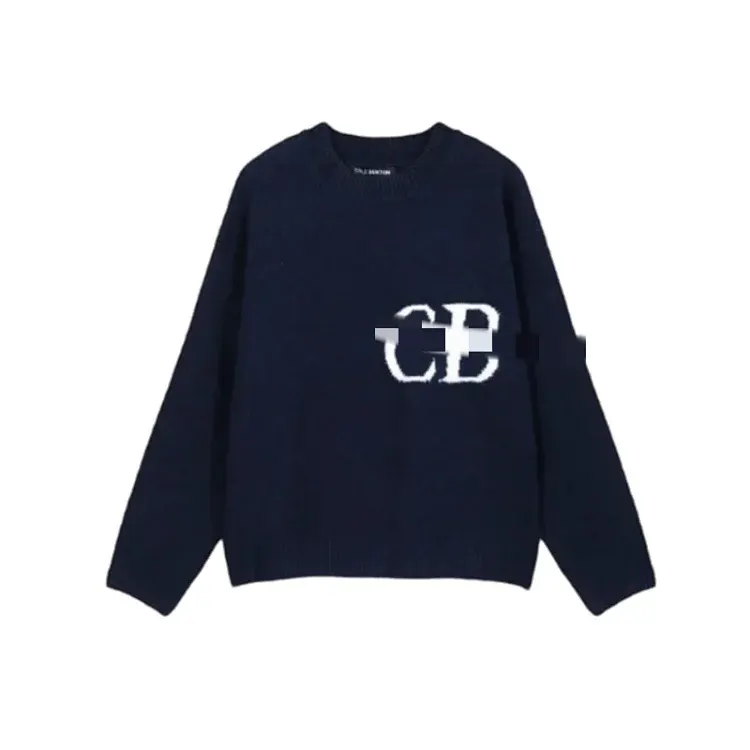 Navy Knit Crewneck Sweater With Letter Intarsia — merchant catalogue photo