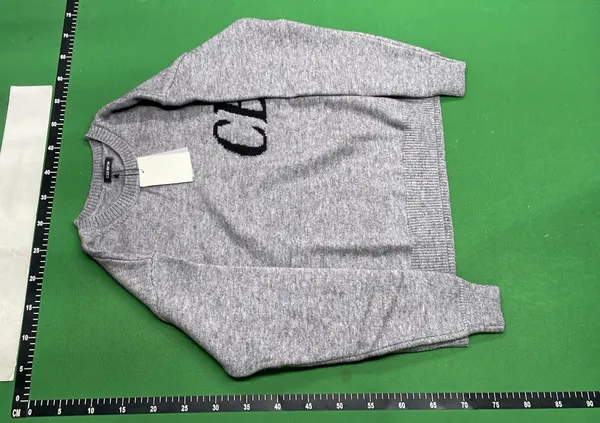 Navy Knit Crewneck Sweater With Letter Intarsia — warehouse QC photo 6