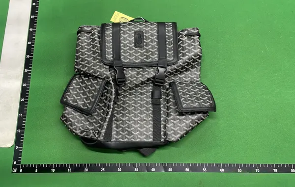 Grey Chevron Print Flap-Top Backpack — warehouse QC photo 1