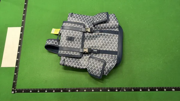 Grey Chevron Print Flap-Top Backpack — warehouse QC photo 4