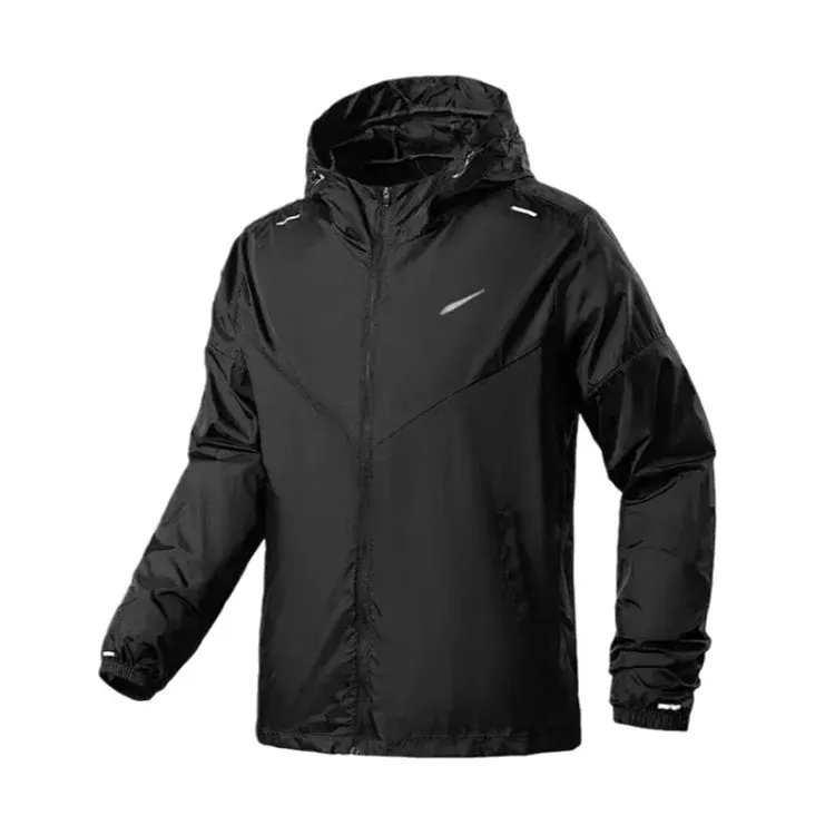 Black Hooded Windbreaker With Reflective Accents — merchant catalogue photo