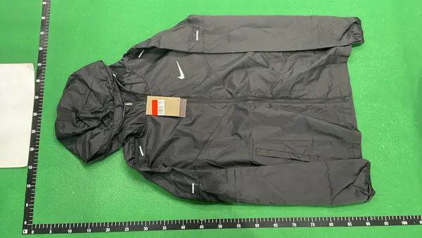 Black Hooded Windbreaker With Reflective Accents — warehouse QC photo 2