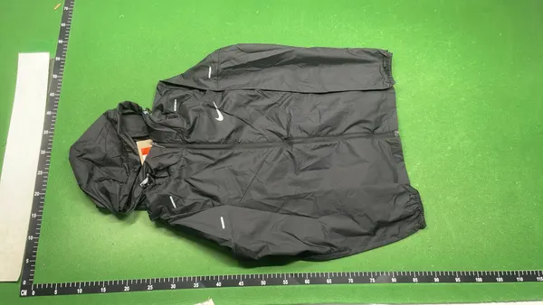 Black Hooded Windbreaker With Reflective Accents — warehouse QC photo 6