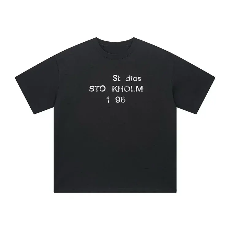 Black Distressed Text Print Oversized Tee — merchant catalogue photo