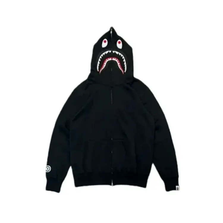 Black Full Zip Hoodie With Shark Face Hood — merchant catalogue photo