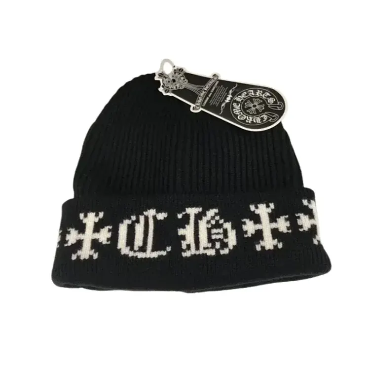 Black Ribbed Beanie With Cross Knit Cuff — merchant catalogue photo