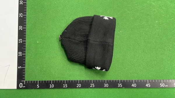 Black Ribbed Beanie With Cross Knit Cuff — warehouse QC photo 2