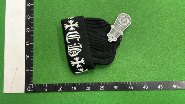 Black Ribbed Beanie With Cross Knit Cuff — warehouse QC photo 3
