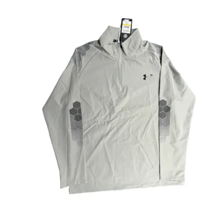 Grey Quarter-Zip Pullover With Hex Print Panels — merchant catalogue photo