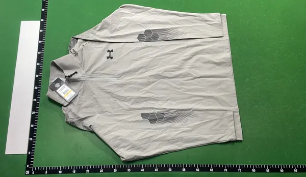 Grey Quarter-Zip Pullover With Hex Print Panels — warehouse QC photo 6
