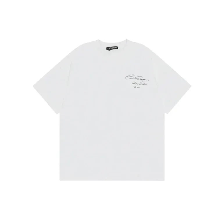 White Oversized Tee With Script Chest Print — merchant catalogue photo