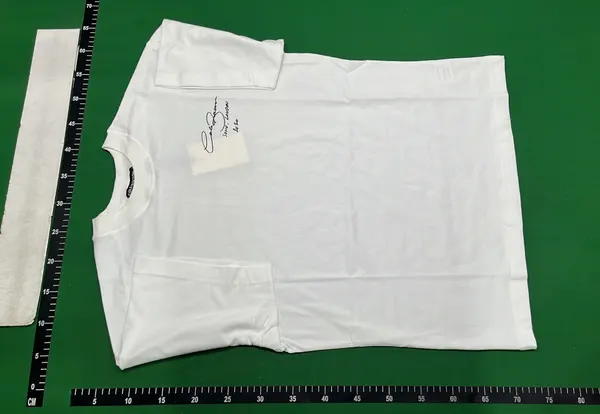 White Oversized Tee With Script Chest Print — warehouse QC photo 2