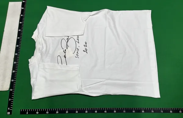 White Oversized Tee With Script Chest Print — warehouse QC photo 3