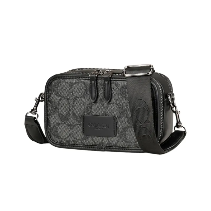 Grey Monogram Crossbody Bag With Double Zip — merchant catalogue photo