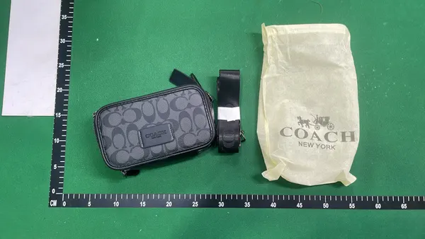 Grey Monogram Crossbody Bag With Double Zip — warehouse QC photo 6
