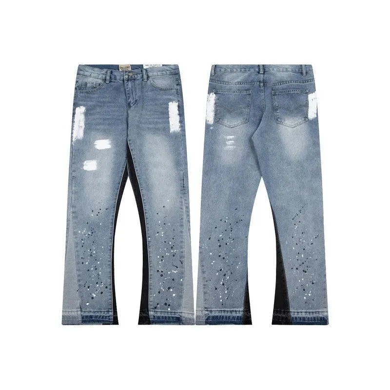 Distressed Flared Jeans With Paint Splatter Print (Grey) — merchant catalogue photo