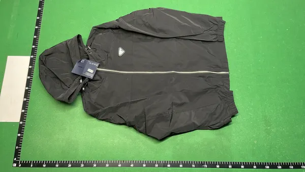 Black Crinkled Nylon Hooded Windbreaker Jacket — warehouse QC photo 2