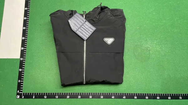 Black Crinkled Nylon Hooded Windbreaker Jacket — warehouse QC photo 4