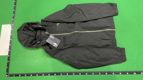 Black Crinkled Nylon Hooded Windbreaker Jacket — warehouse QC photo 6
