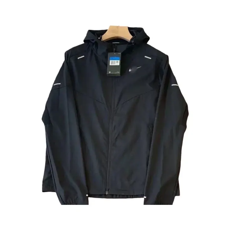 Black Hooded Lightweight Windbreaker Jacket (#2) — merchant catalogue photo