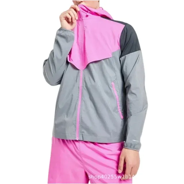 Pink Grey Colorblock Hooded Windbreaker Jacket — merchant catalogue photo