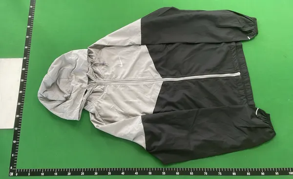 Pink Grey Colorblock Hooded Windbreaker Jacket — warehouse QC photo 2