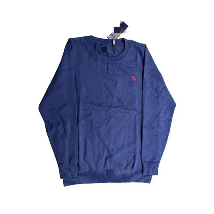 Navy Crewneck Knit Sweater With Chest Logo — merchant catalogue photo