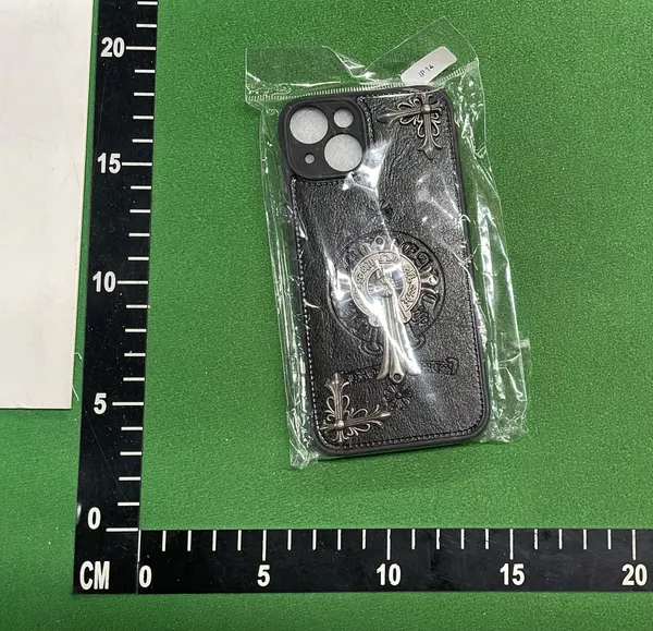 Black Leather-Look Phone Case With Cross Studs — warehouse QC photo 3
