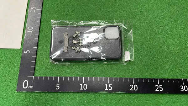 Black Leather-Look Phone Case With Cross Studs — warehouse QC photo 4