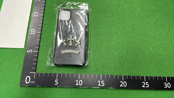 Black Leather-Look Phone Case With Cross Studs — warehouse QC photo 6