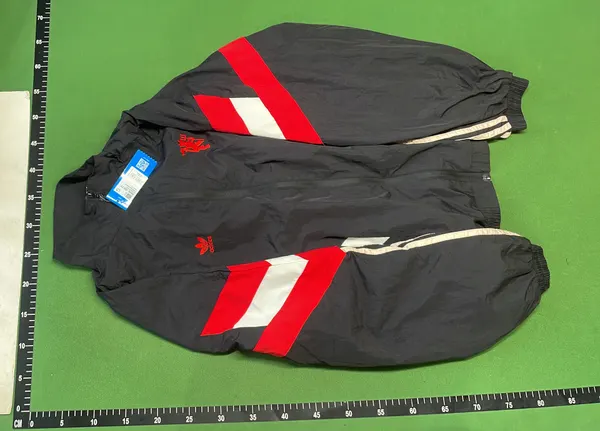 Black Track Jacket Set With Red Chevron Stripes — warehouse QC photo 2