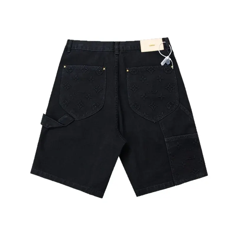 Washed Blue Embossed-Motif Denim Shorts — merchant catalogue photo