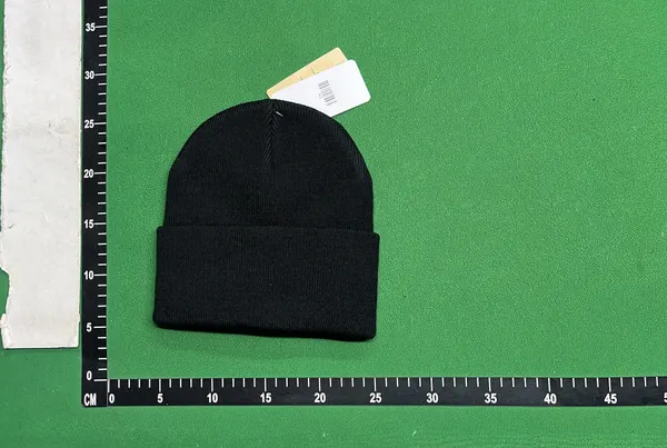 Black Ribbed Knit Cuffed Beanie — warehouse QC photo 2