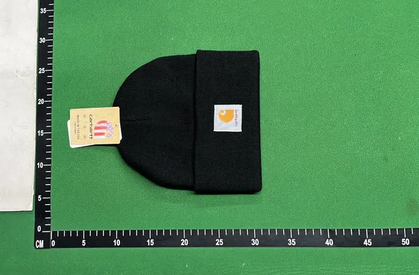 Black Ribbed Knit Cuffed Beanie — warehouse QC photo 3