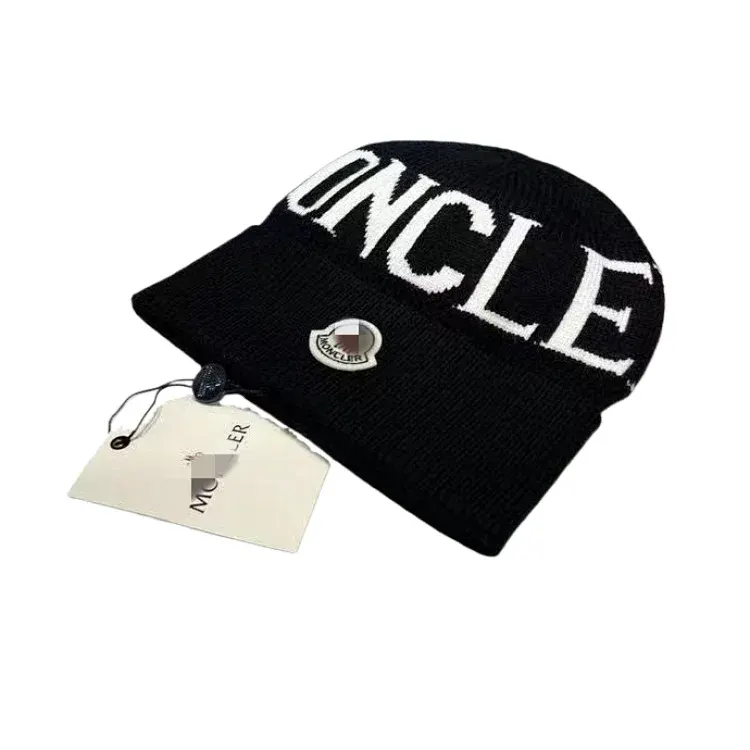 Black Knit Beanie With Contrast Logo Lettering — merchant catalogue photo