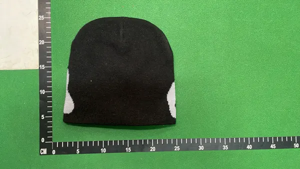 Ribbed Knit Beanie With Jacquard Lettering — warehouse QC photo 2