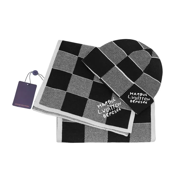 Checkerboard Knit Beanie And Scarf Set — merchant catalogue photo