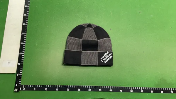 Checkerboard Knit Beanie And Scarf Set — warehouse QC photo 1