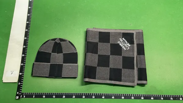 Checkerboard Knit Beanie And Scarf Set — warehouse QC photo 3