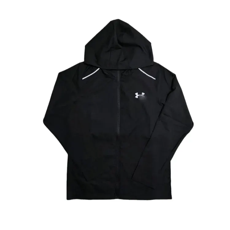 Black Hooded Full-Zip Lightweight Windbreaker — merchant catalogue photo