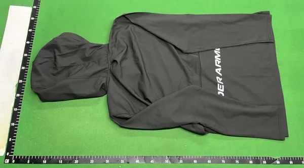 Black Hooded Full-Zip Lightweight Windbreaker — warehouse QC photo 3