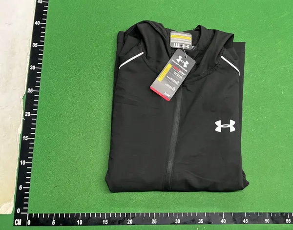 Black Hooded Full-Zip Lightweight Windbreaker — warehouse QC photo 4