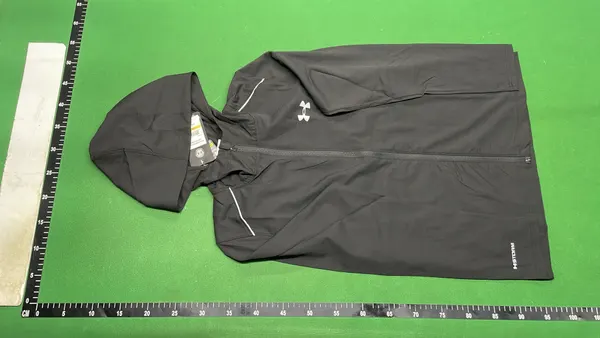 Black Hooded Full-Zip Lightweight Windbreaker — warehouse QC photo 6