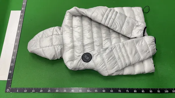 Black Hooded Puffer Jacket With Chevron Quilting — warehouse QC photo 3