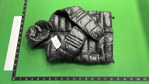 Black Hooded Puffer Jacket With Chevron Quilting — warehouse QC photo 6