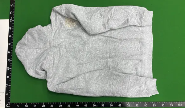 Grey Zip-Up Hoodie With Black Applique Graphic — warehouse QC photo 3