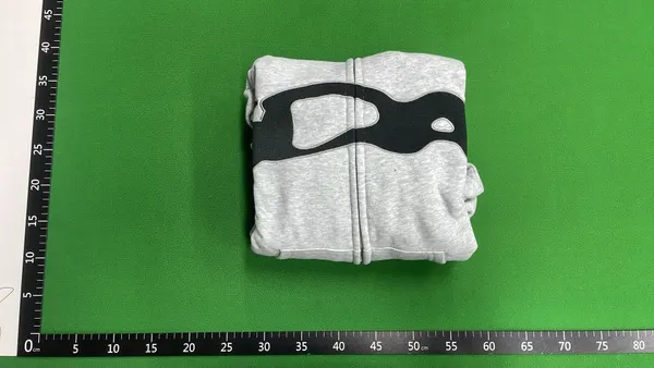 Grey Zip-Up Hoodie With Black Applique Graphic — warehouse QC photo 4